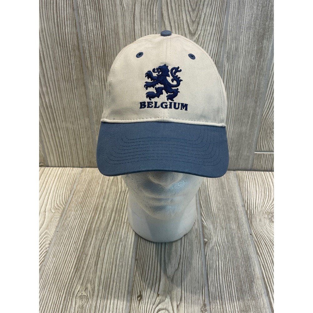 Belgium Heraldic Lion Baseball Cap Hat Two Tone Cream Blue Adjustable Dupont